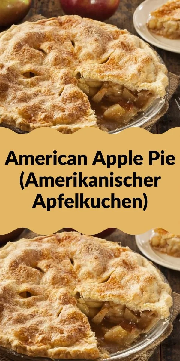 Ein frisch gebackener amerikanischer Apfelkuchen mit goldbrauner Kruste und Apfelstücken.