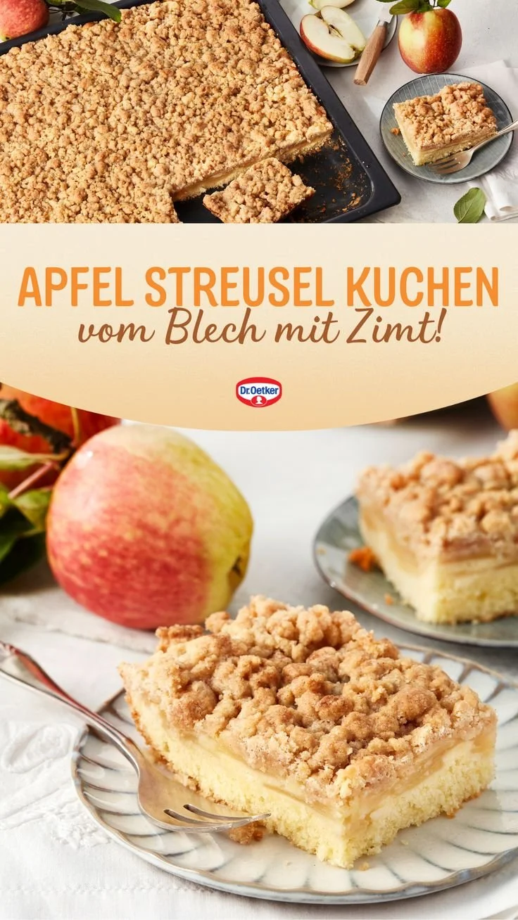 Apfel Streusel Kuchen vom Blech mit Zimt auf einem Teller
