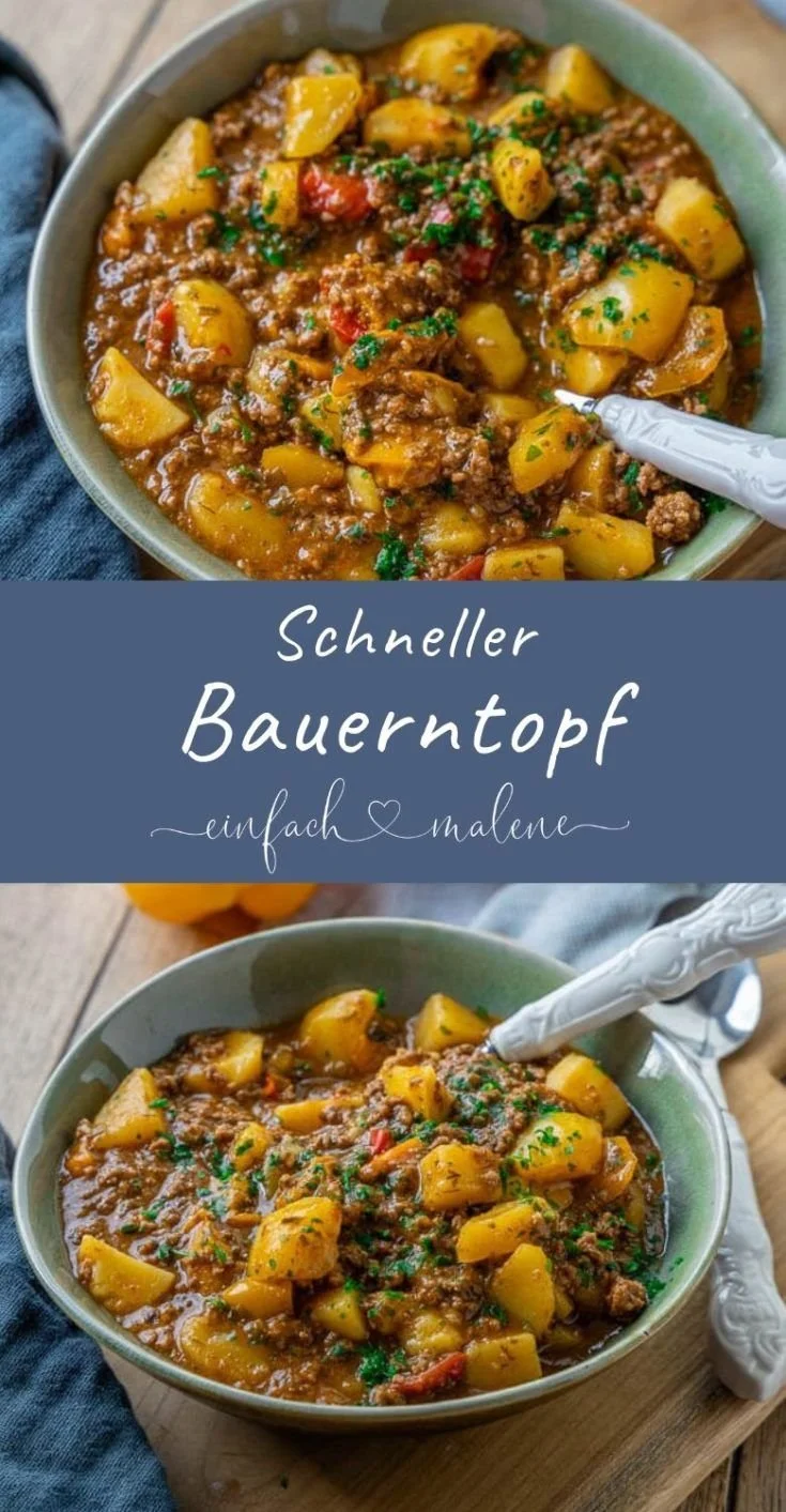 Bauerntopf mit Hackfleisch und Kartoffeln auf einem Teller