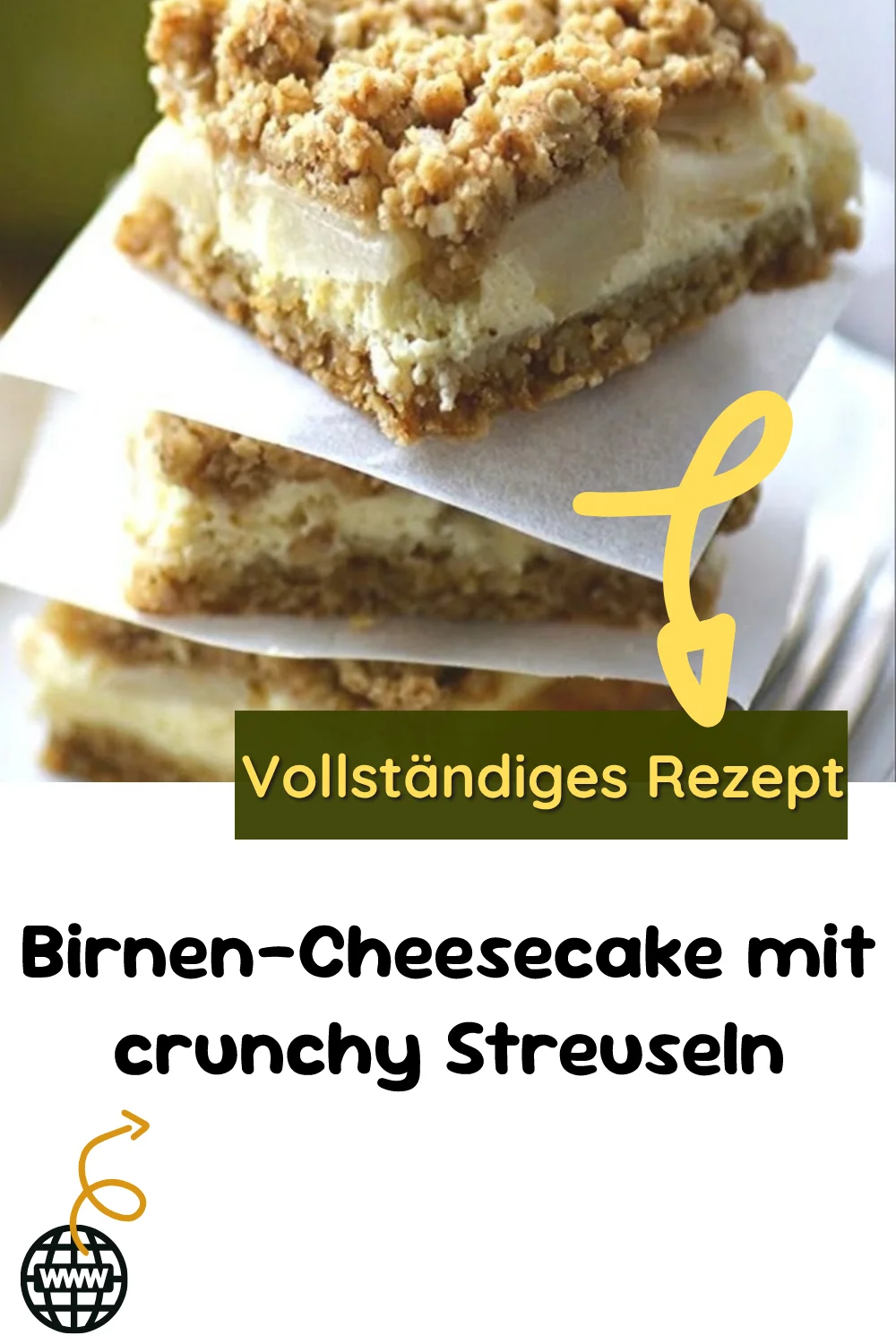 Birnen-Cheesecake mit crunchy Streuseln