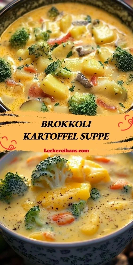 Schüssel mit brokkoli kartoffel suppe mit frischen Kräutern garnieren