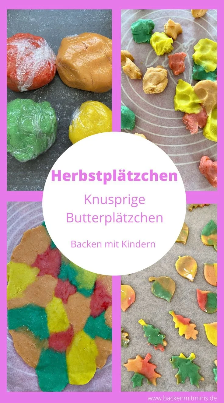 Bunte Herbstplätzchen aus knusprigen Butterplätzchen auf einem rustikalen Tisch