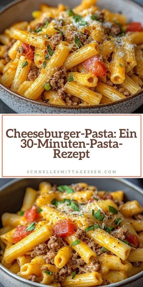 Schnelle Cheeseburger-Pasta in einer Schüssel, ideal für ein einfaches Abendessen.