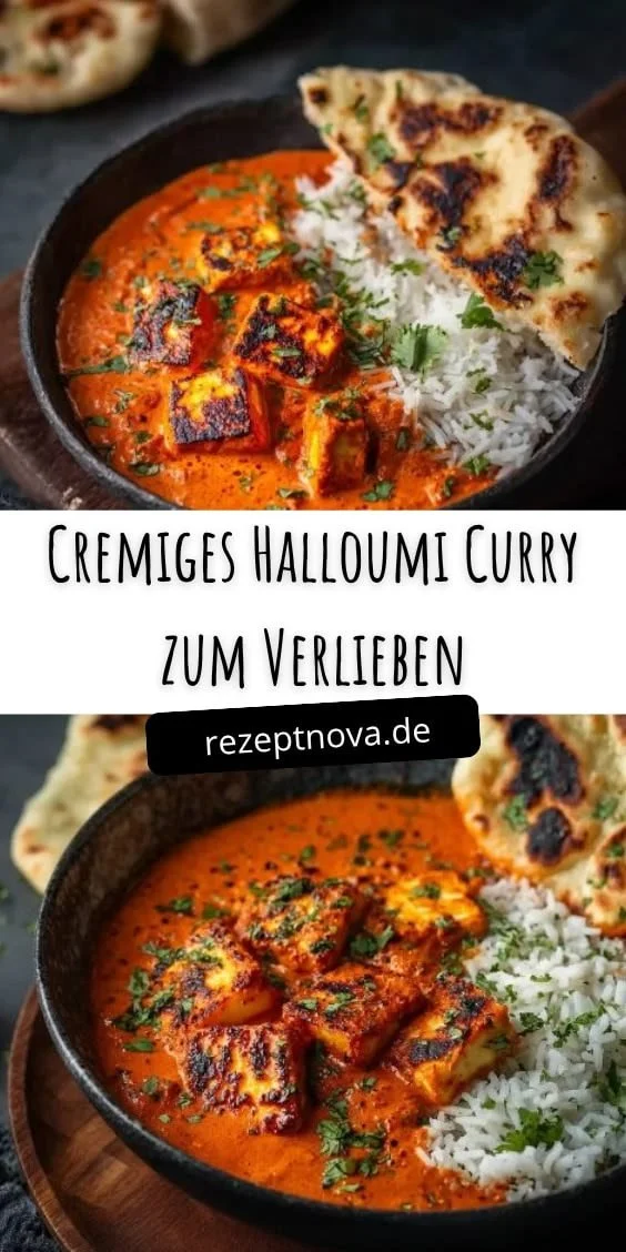 Cremiges Halloumi Tikka Masala auf einem Teller serviert