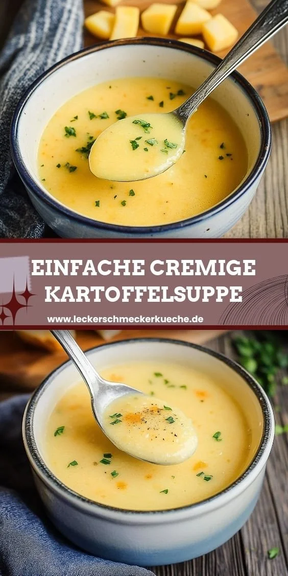Cremige Kartoffelsuppe in einer Schale garniert mit frischen Kräutern