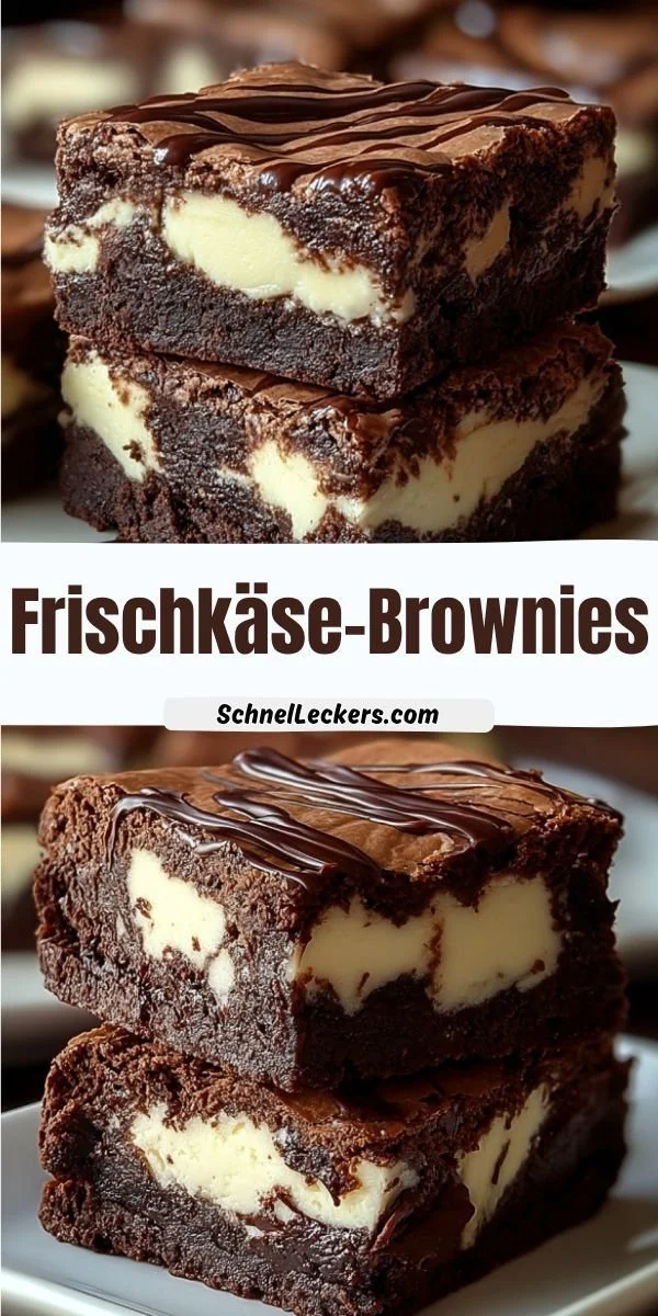 Frischkäse-Brownies mit schokoladiger Glasur und frischem Frischkäse