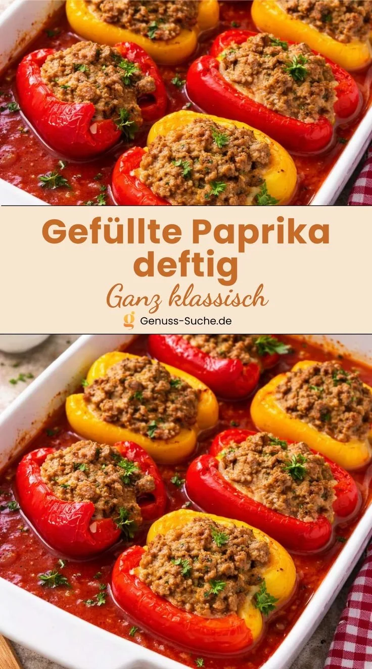 Klassisch zubereitete gefüllte Paprika auf einem Teller serviert