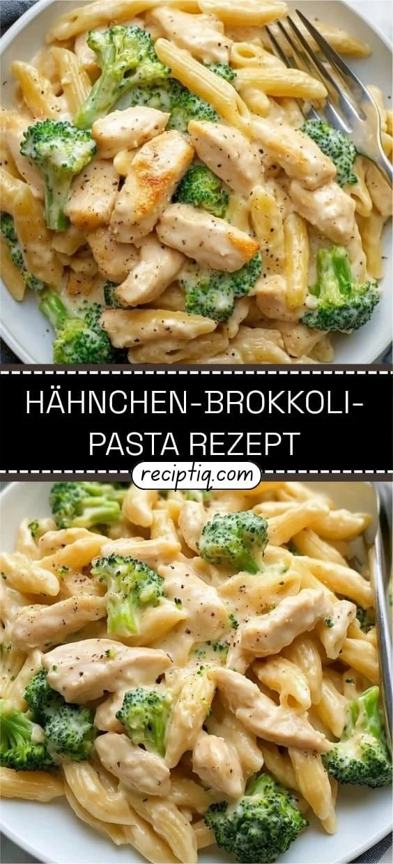 Hähnchen-Brokkoli-Pasta mit frischem Gemüse und Pasta auf einem Teller
