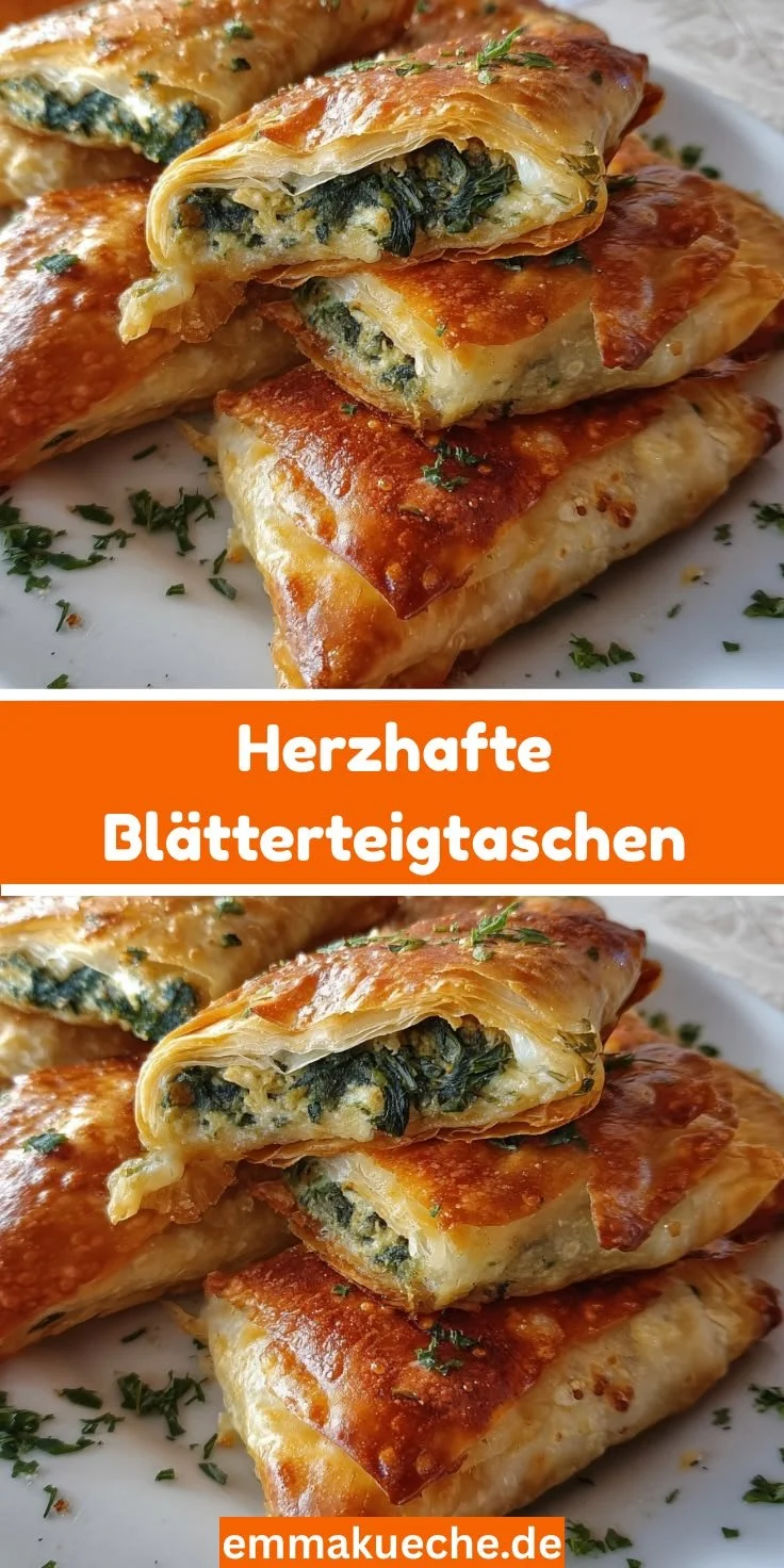 Knusprige herzhafte Blätterteigtaschen frisch aus dem Ofen