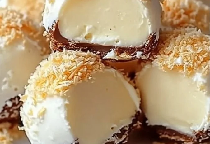 Käsekuchen Kugeln auf einem Teller, perfekt für Partys und Dessertliebhaber.