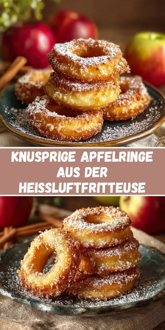 Knusprige Apfelringe zubereitet in der Heißluftfritteuse als gesunder Snack