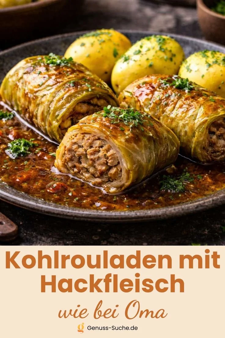 Kohlrouladen mit Hackfleisch serviert, traditionelles Rezept wie bei Oma