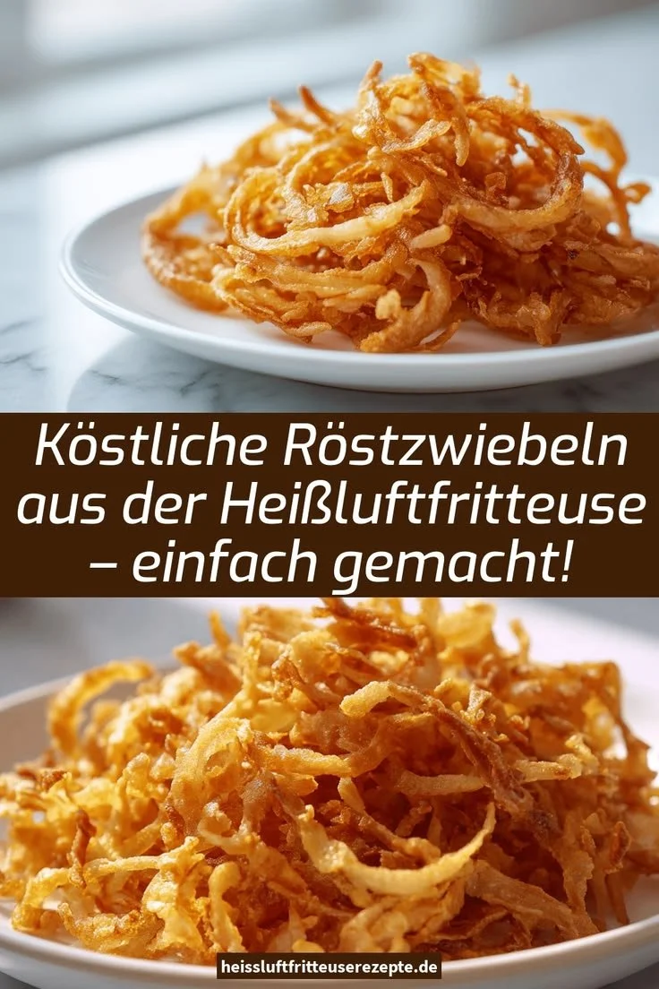 Köstliche Röstzwiebeln aus der Heißluftfritteuse auf einem Teller serviert