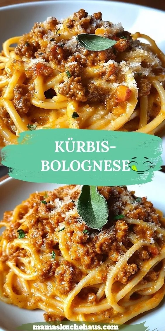 Schüssel mit Kürbis-Bolognese – eine köstliche vegetarische Pasta-Sauce.