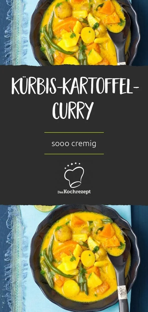 Eine leckere Schüssel Kürbis-Kartoffel-Curry mit frischen Kräutern.