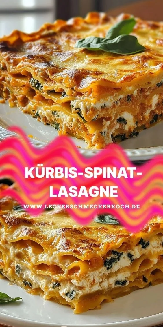 Eine köstliche Portion Kürbis-Spinat-Lasagne auf einem Teller