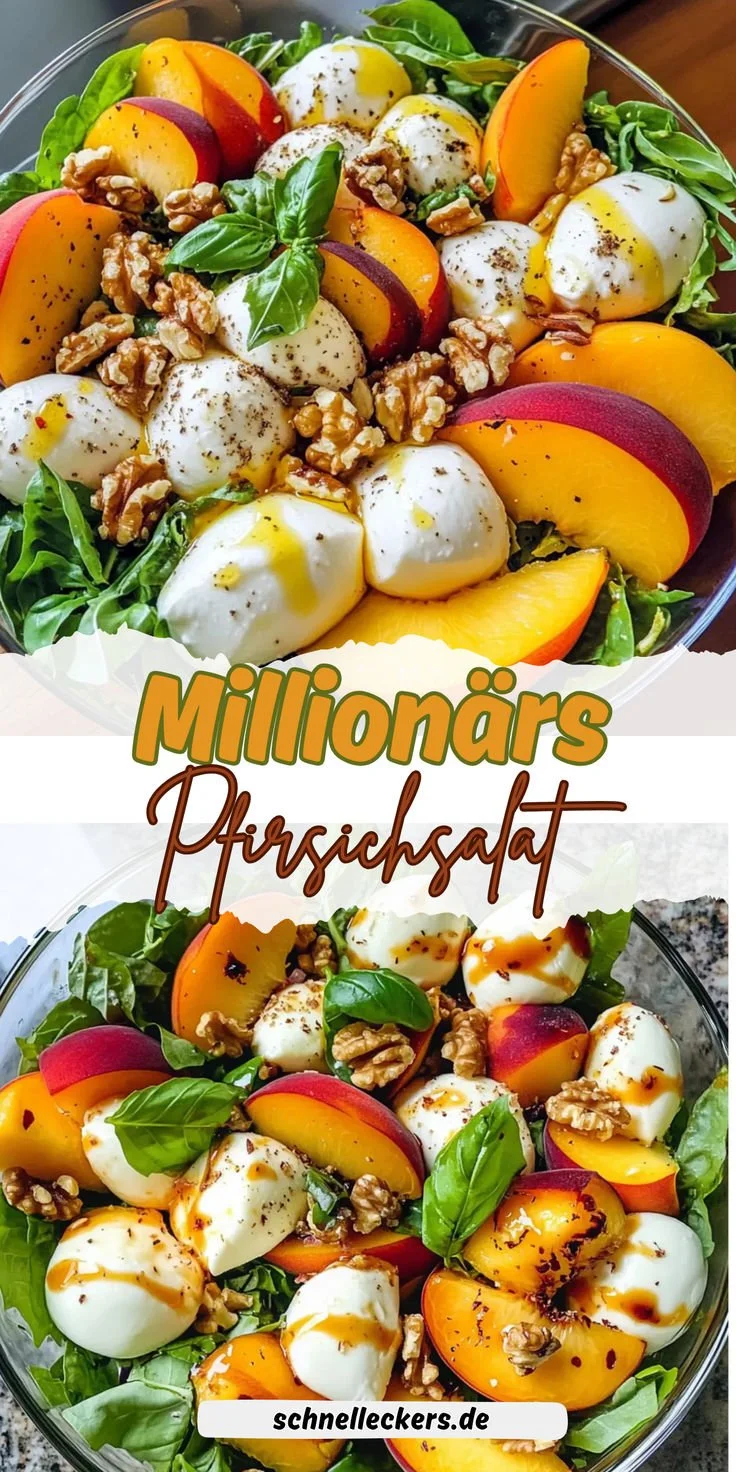 Millionärs-Pfirsichsalat als perfektes Sommerdessert mit frischen Pfirsichen