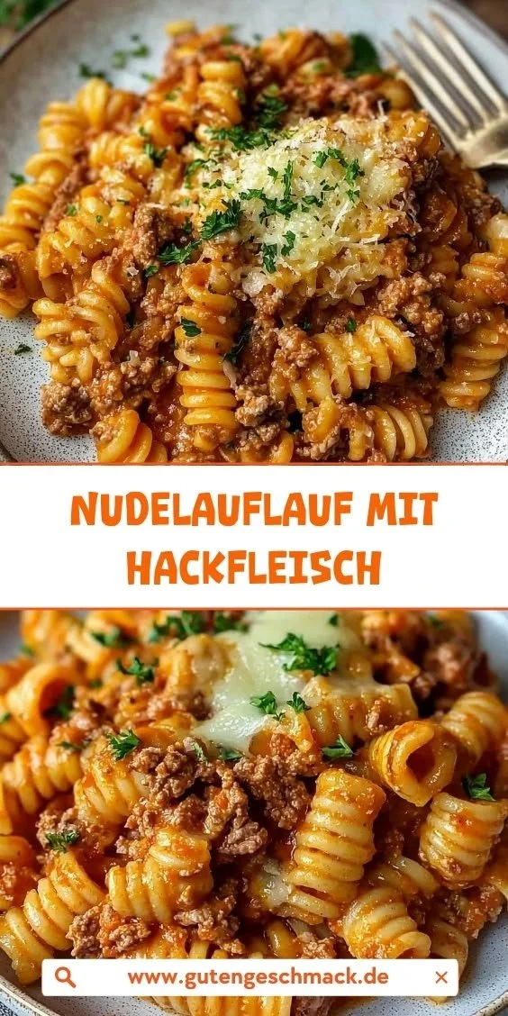 Leckerer Nudelauflauf mit Hackfleisch aus dem Ofen