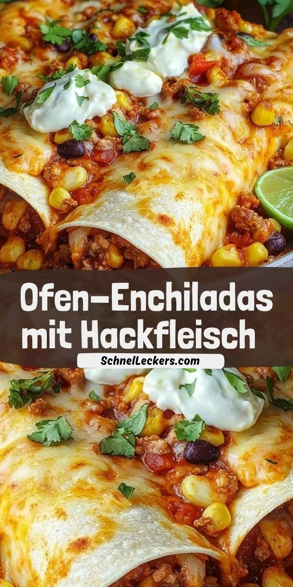 Ofen-Enchiladas mit Hackfleisch auf einem Teller serviert