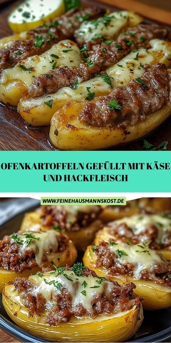 Ofenkartoffeln gefüllt mit Käse und Hackfleisch aus dem Ofen