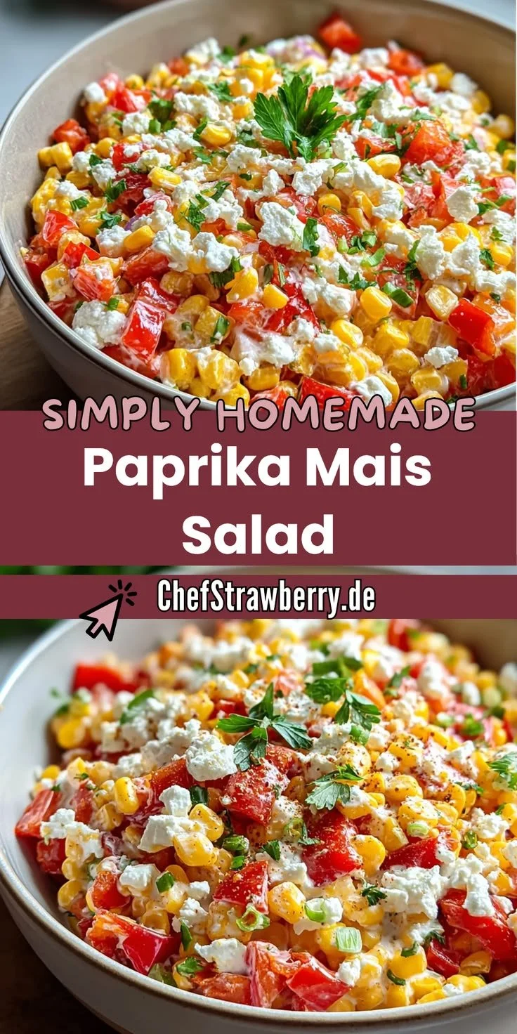Paprika-Mais-Salat mit Feta und cremigem Dressing auf einem Teller