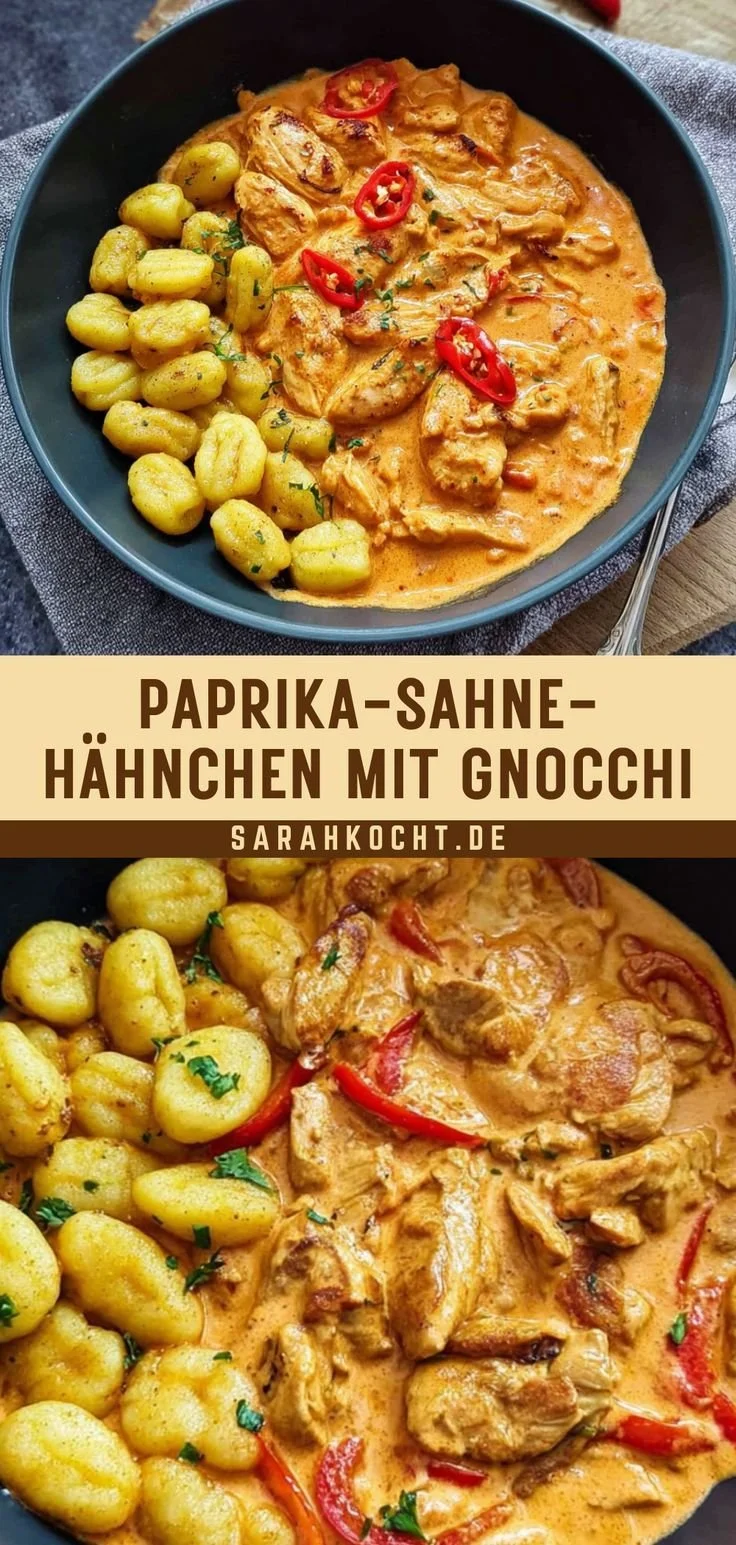 Paprika-Sahne-Hähnchen mit Gnocchi, ein leckeres Familiengericht