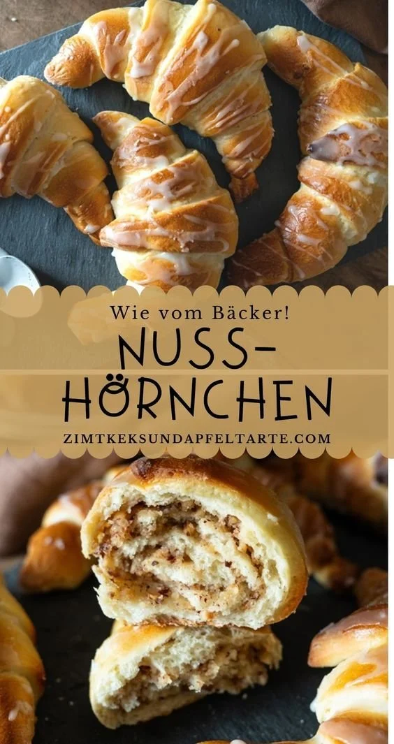 Hefehörnchen mit Nussfüllung auf einem schönen Teller
