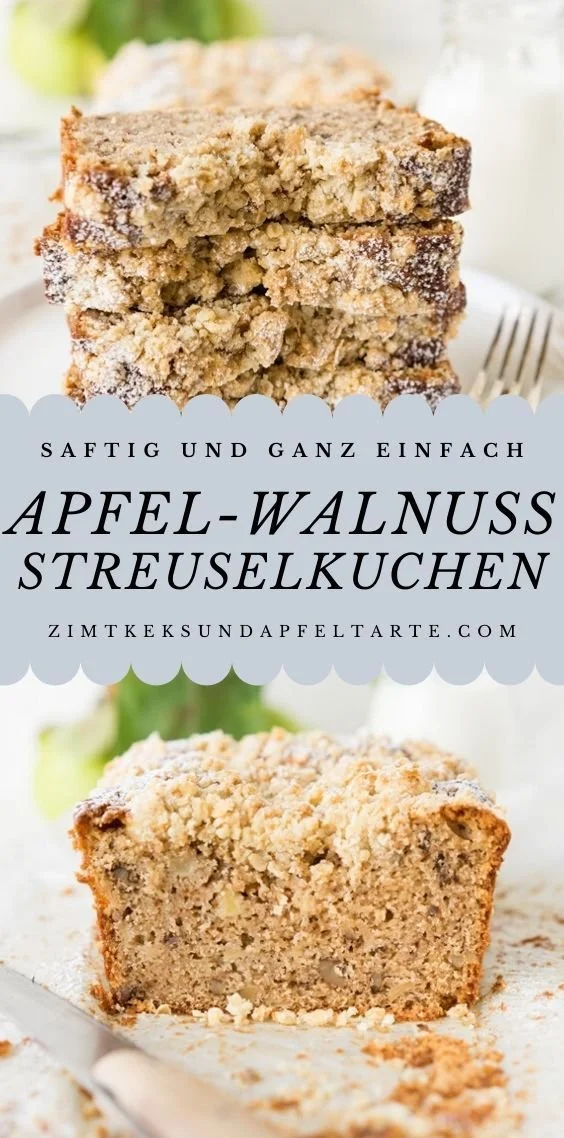 Saftiger Apfel-Walnusskuchen mit Streuseln auf einem Teller