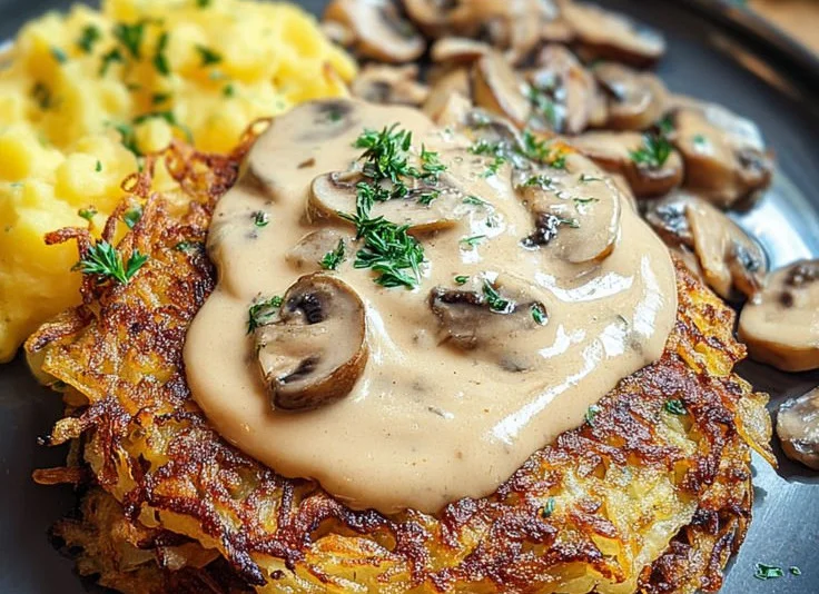 Rösti mit Mozzarella und Pilzsauce
