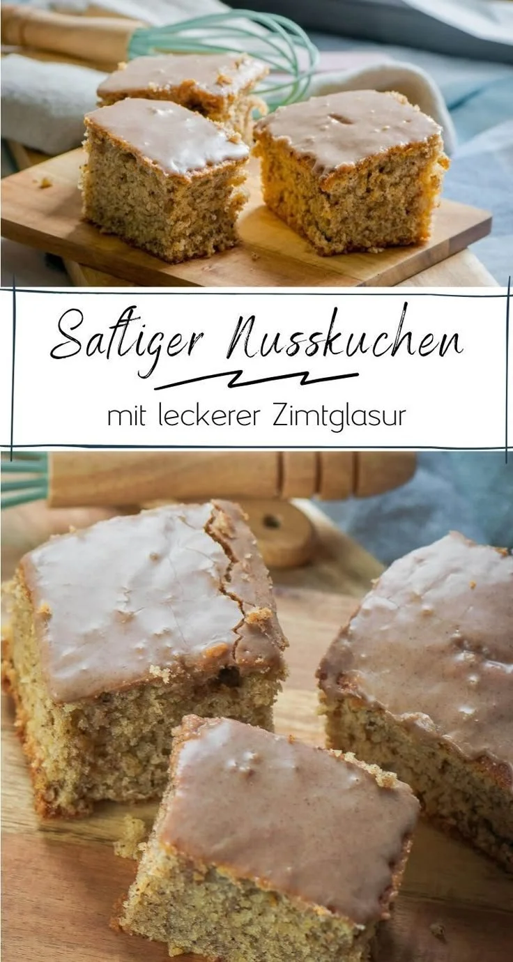 Saftigster Nusskuchen mit leckerer Zimtglasur auf einem Teller