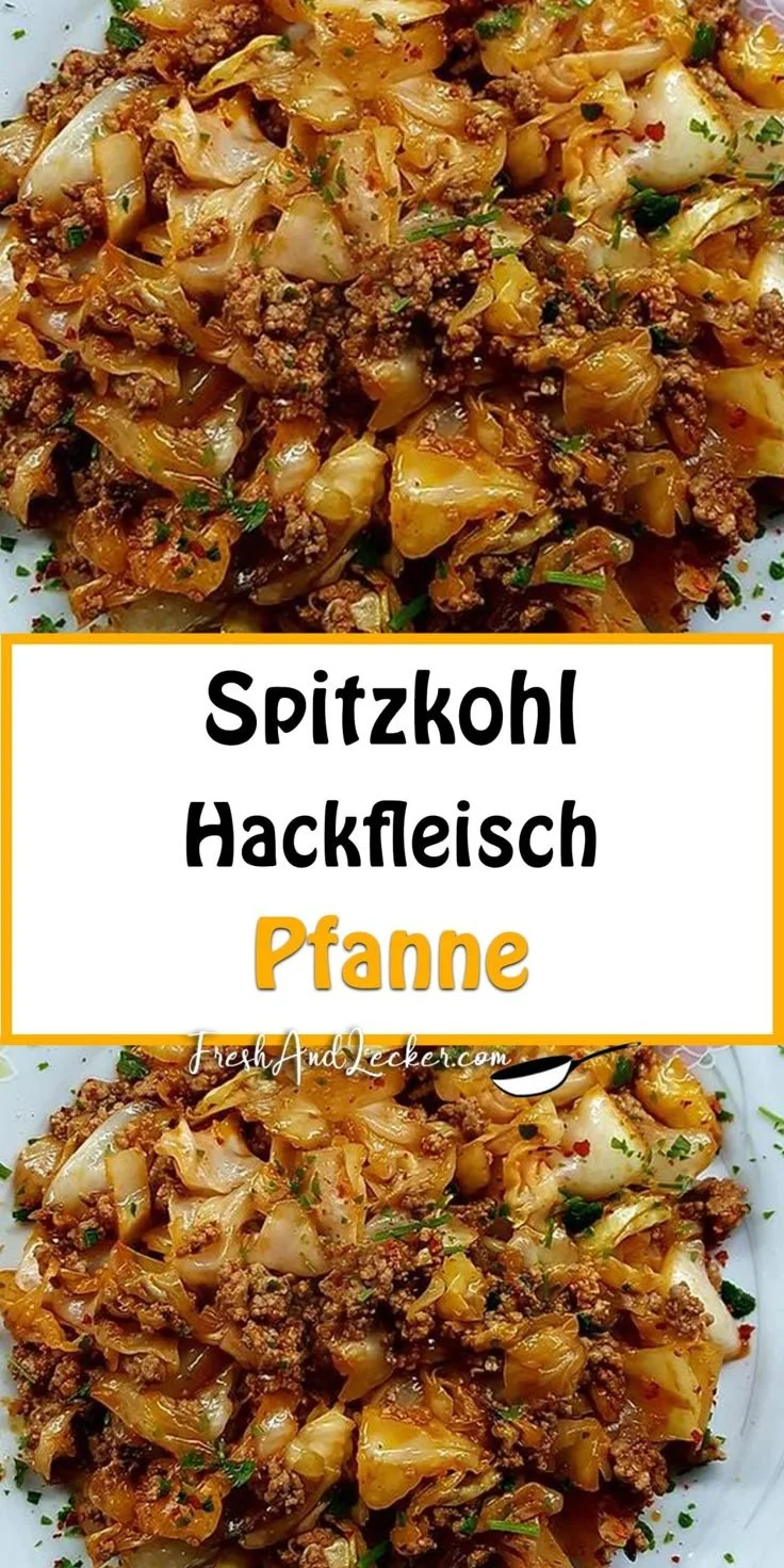 Spitzkohl-Hackfleisch-Pfanne mit frischem Gemüse in einer Pfanne