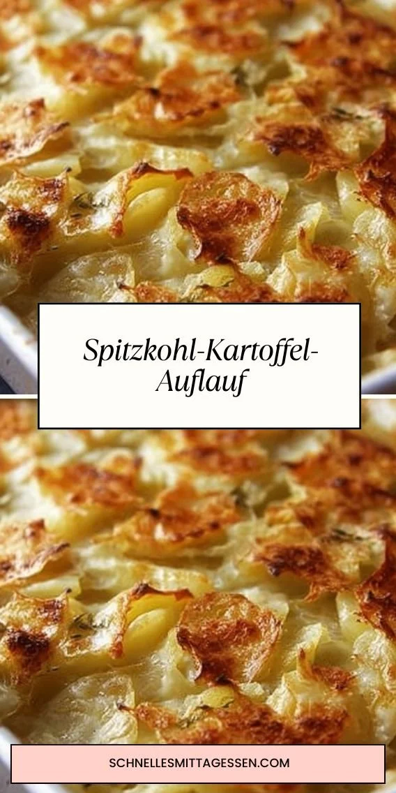 Spitzkohl-Kartoffel-Auflauf mit Käse überbacken und frischen Kräutern serviert.