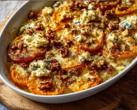 Süßkartoffelgratin mit Feta, eine köstliche vegetarische Speise
