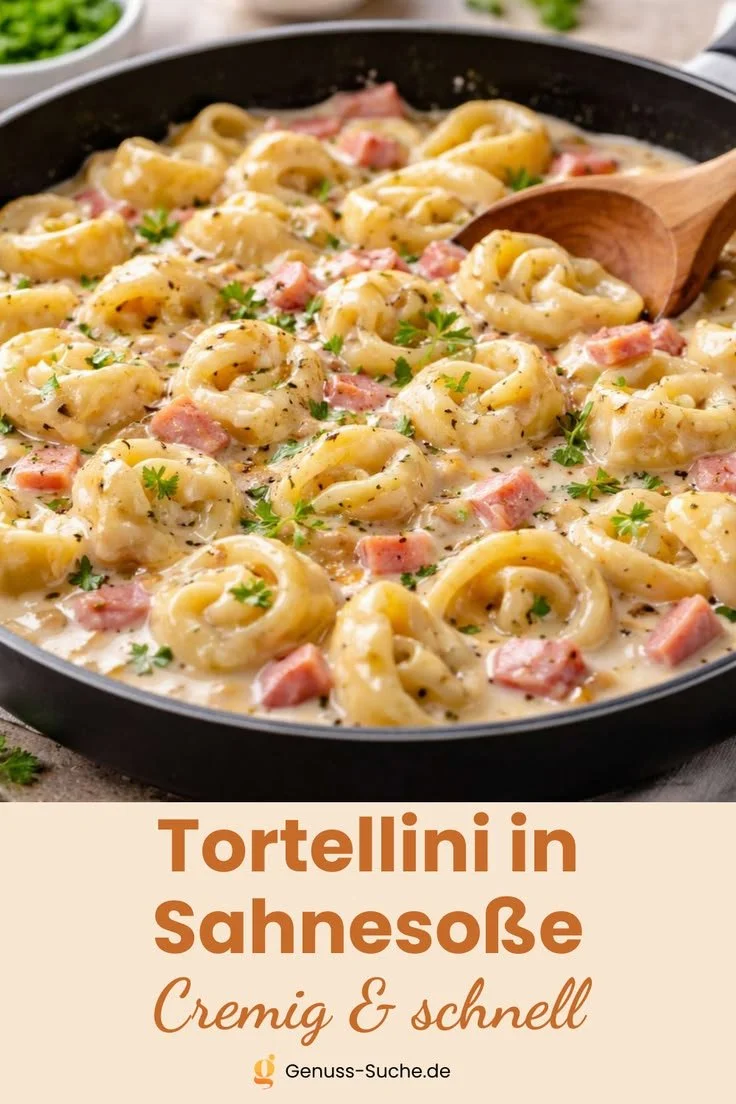 Tortellini mit Sahnesoße auf einem Teller serviert