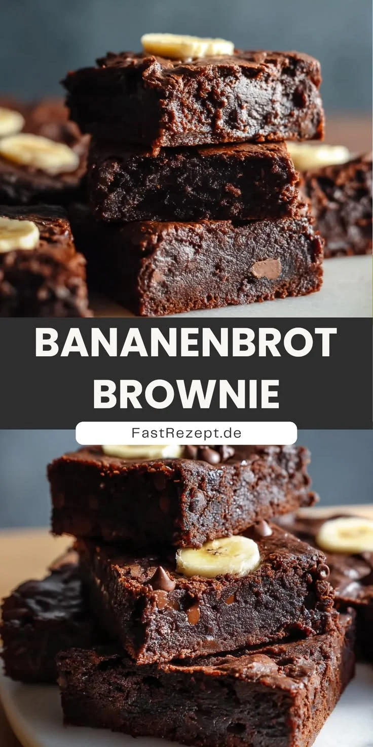 Saftiges und schokoladiges Bananenbrot Brownie auf einem Teller serviert.