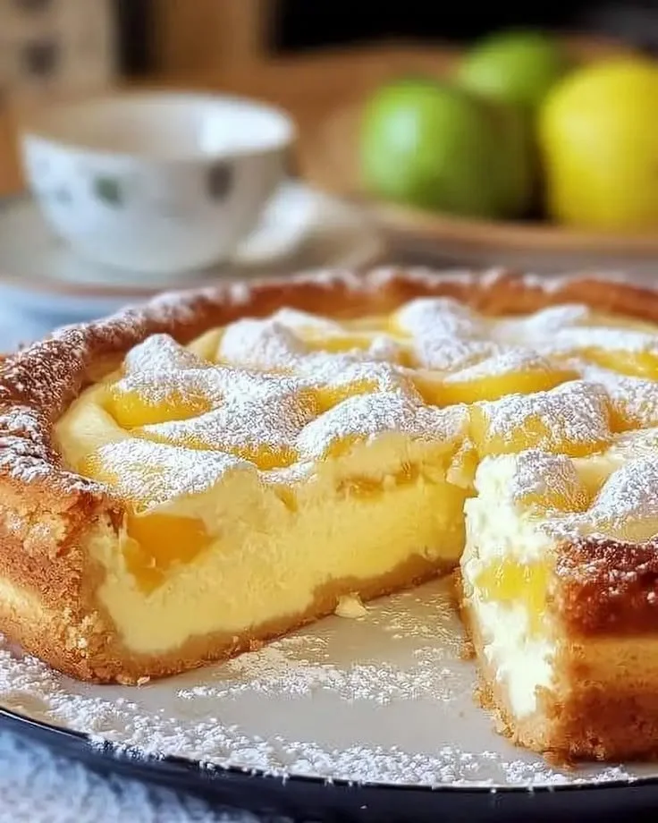 Unschlagbarer Apfelkuchen mit Vanillepudding und Streuseln auf einem Teller