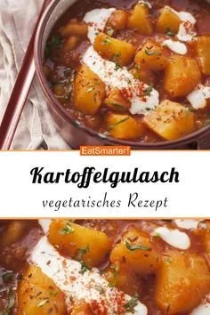 Schüssel mit vegetarischem Kartoffelgulasch, ideal für ein herzhaftes Gericht.