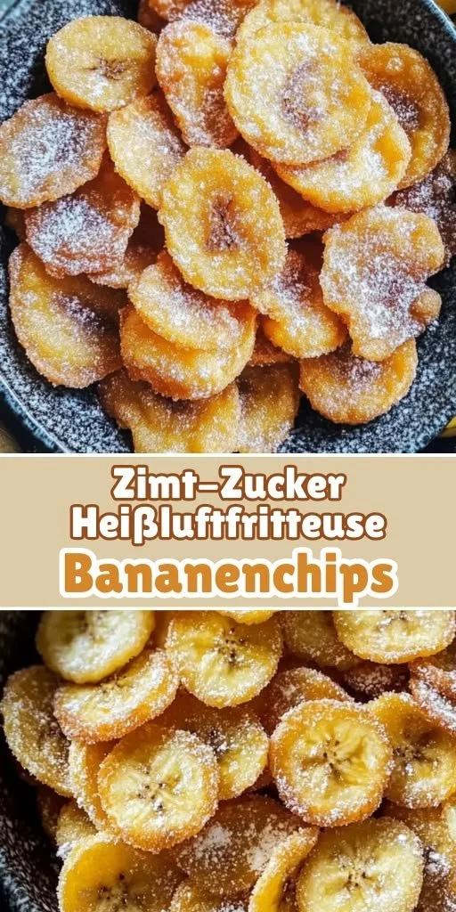 Knusprige Zimt-Zucker Bananenchips aus dem Airfryer auf einem Teller