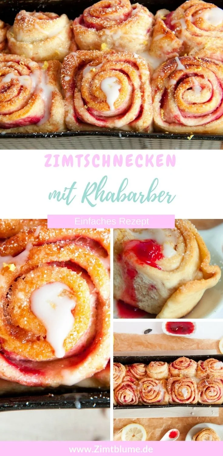 Zimtschnecken mit Rhabarber auf einem Teller, frisch gebacken und verführerisch