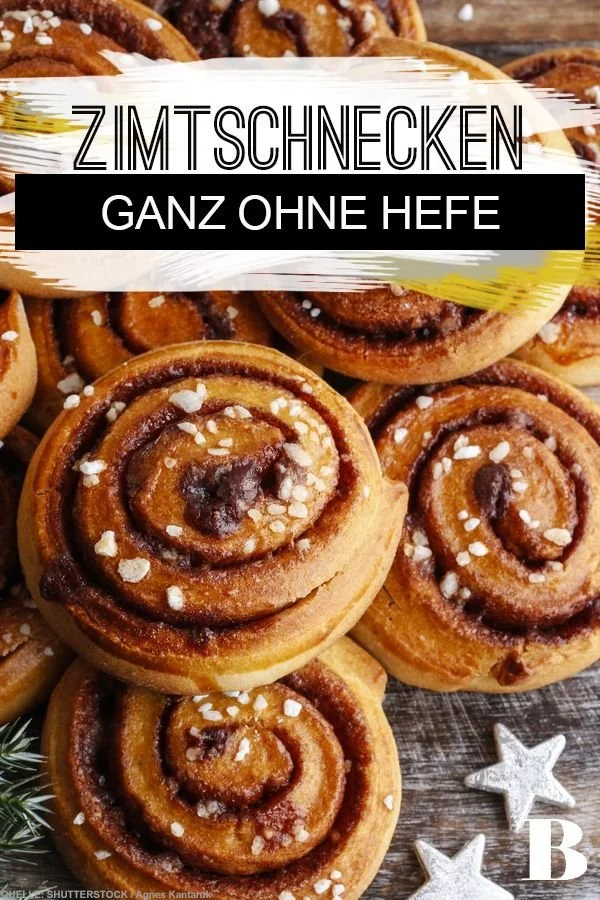 Leckere Zimtschnecken ohne Hefe auf einem Teller serviert.