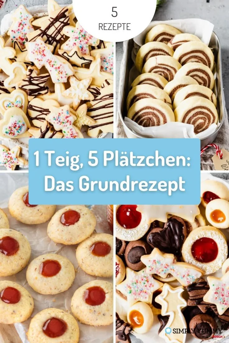 Plätzchen aus einem Grundrezept für verschiedene Varianten.