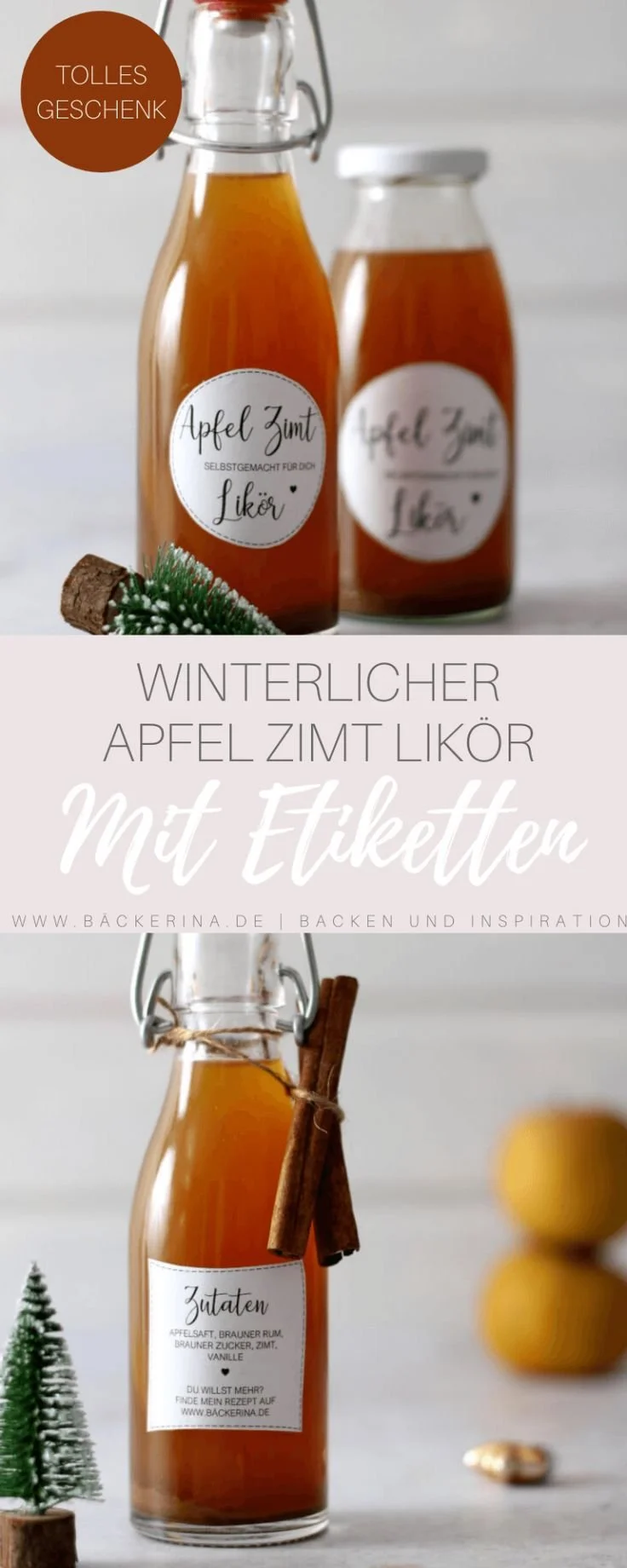 Flasche Apfel Zimt Likör mit Etiketten zum Ausdrucken