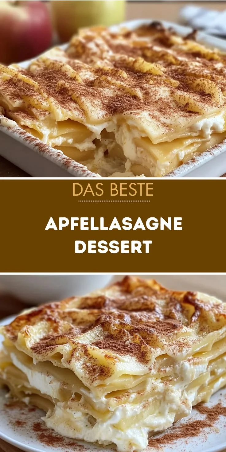 Leckere Apfellasagne, eine regionale Dessert-Idee auf einem schönen Dessertteller serviert.