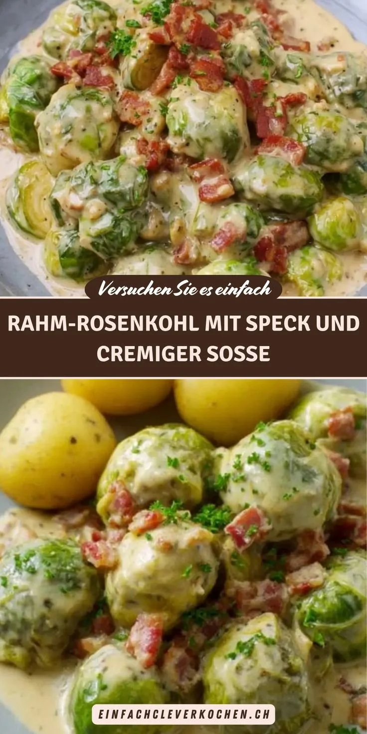 Cremiger Rahm-Rosenkohl mit Speck als herbstliche Beilage serviert