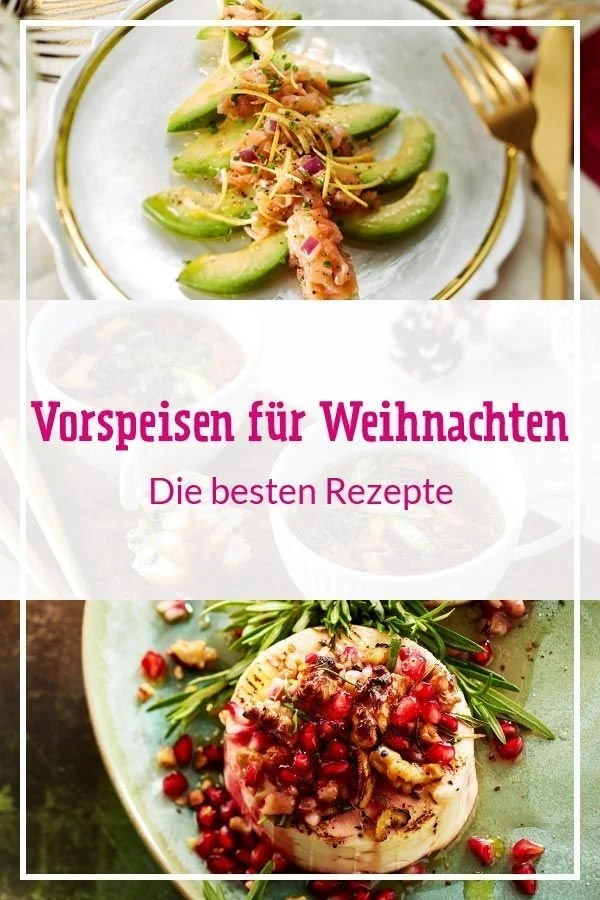 Verschiedene festliche Vorspeisen für Weihnachten auf einem Tisch angerichtet