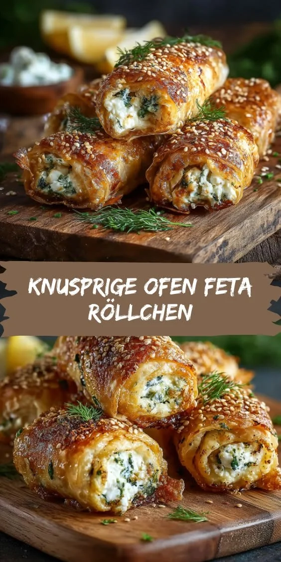 Cremige Ofen Feta Röllchen auf einem Teller serviert