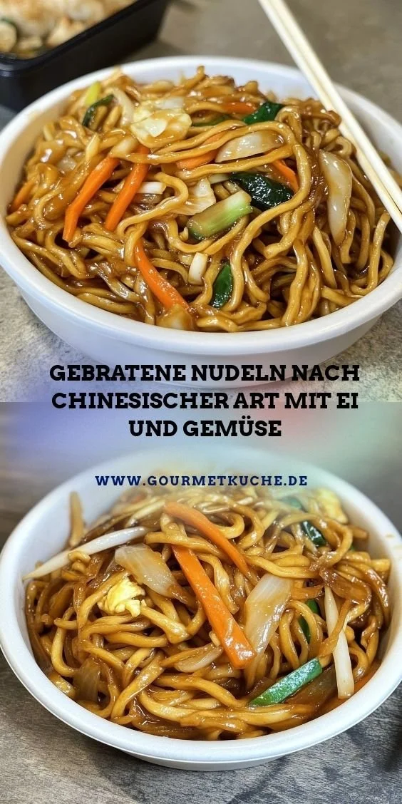 Gebratene Nudeln nach chinesischer Art mit Ei und buntem Gemüse