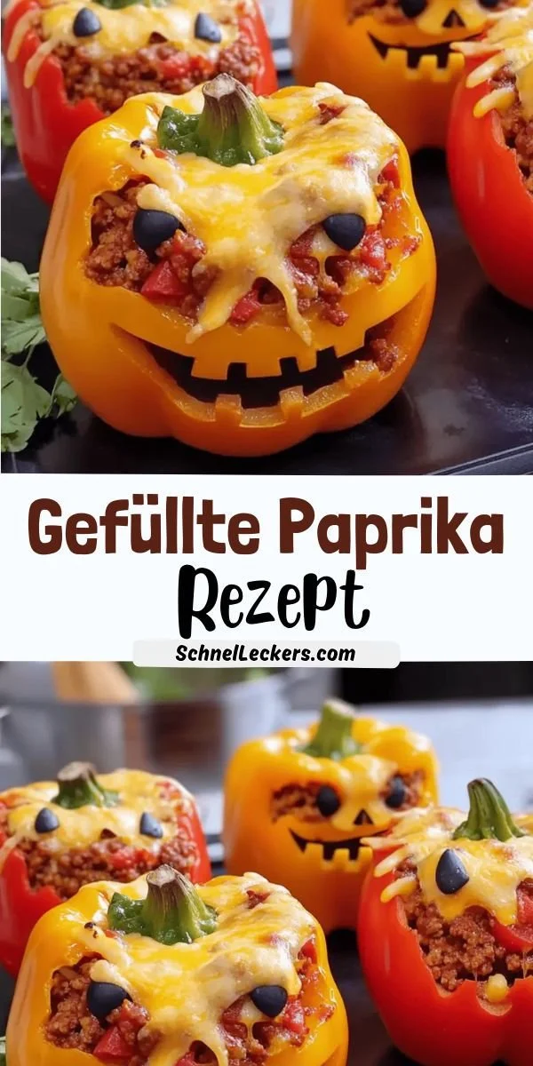 Gefüllte Paprika als herzhaftes Fingerfood für Halloween