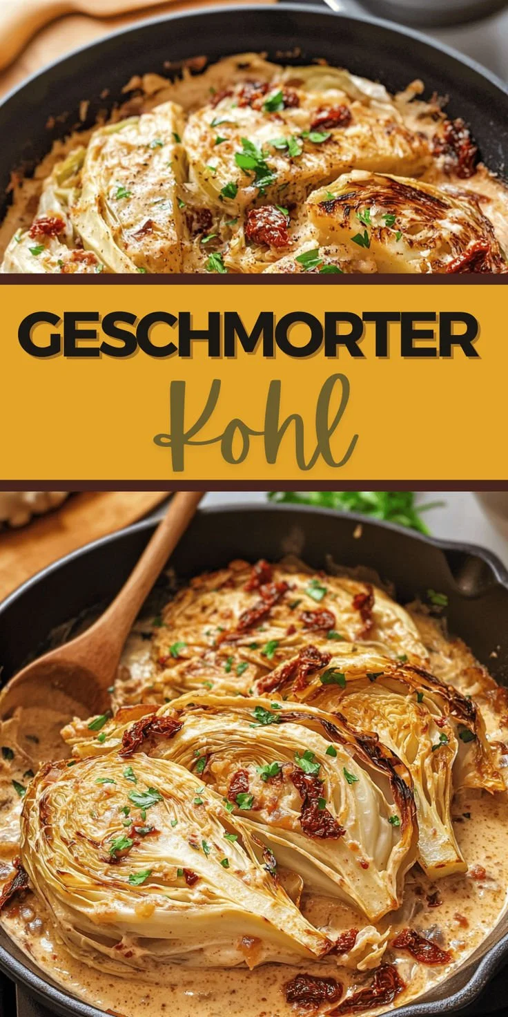 Leckere Portion geschmorter Kohl auf einem Teller, serviert mit frischen Kräutern.