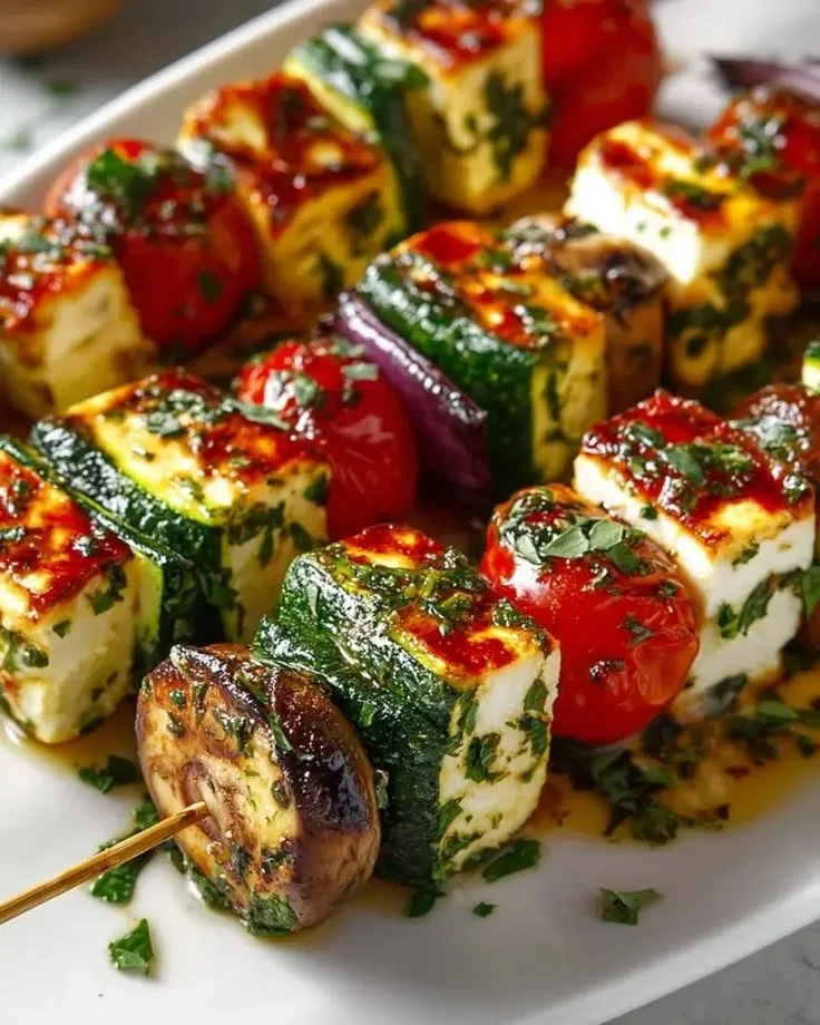 Halloumi-Zucchini-Spieße auf dem Grill, perfekt für ein BBQ